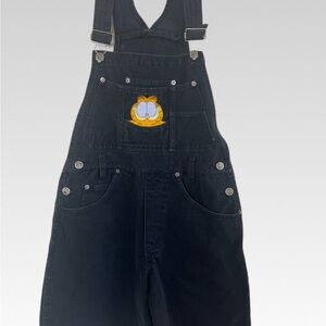 Junior Black Denim  shorts Overalls with Cartoon Patch size S